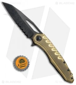 Microtech Sigil MK6 Frame Lock Knife Brass/Black (3.75" DLC Serr) -Blade HQ Shop MICROTECH SIGIL MK6 FL BRASS BLACK DLC SERR 196 2 DLCBR BHQ 76137 JR bottlecap 2