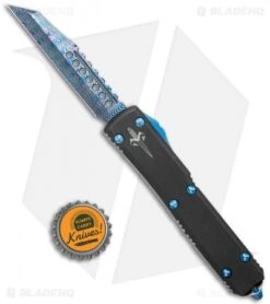 Marfione Custom Ultratech Warhound OTF Knife Black (3.5" Blue Damascus) -Blade HQ Shop Marfione Custom Combat Troodon Warhound OTF Black Blue Damascus BHQ 122692 jr bottlecap