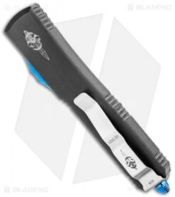 Marfione Custom Ultratech Warhound OTF Knife Black (3.5" Blue Damascus) -Blade HQ Shop Marfione Custom Combat Troodon Warhound OTF Black Blue Damascus BHQ 122692 jr side