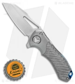 Marfione Custom Protocol Ti Bolster W/ Silvertwill CF Handle. (3" Satin) -Blade HQ Shop Marfione Custom Protocol Ti Bolster w Silvertwill CF Handle 3 SW BHQ 124738 LS Bottlecap