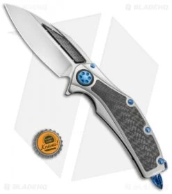 Marfione Custom Super Matrix-R Knife Titanium/Carbon Fiber (3.75" Mirror/CF) -Blade HQ Shop Marfione Custom Super Matrix R MP CF Hand Rubbed Blue Ti BHQ 68377 jr bottlecap