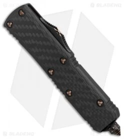 Marfione Custom UTX-85 OTF Automatic Knife CF W/ Cu Ringed HW (DLC Stonewash) -Blade HQ Shop Marfione Custom UTX 85 cf cu ringed hw dlc sw BHQ 75768 er spine