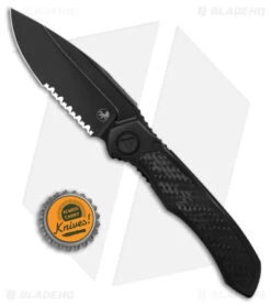 Microtech Anax S/E Frame Lock Knife Black Titanium/CF Inlay (3.8" Serrated DLC) -Blade HQ Shop Microtech Anax SE FLK Ti Carbon Fiber Inlay Serrated 3in DLC BHQ 181083 td size