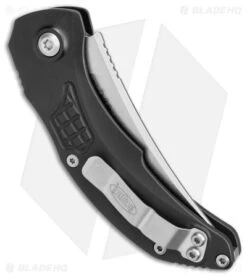 Microtech Brachial Automatic Knife Black Aluminum (3.25" Serrated Stonewash) -Blade HQ Shop Microtech Brachial Auto Black Aluminum Serr SW BHQ 157446 jr side