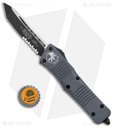 Microtech Combat Troodon Automatic OTF Knife Tanto Gray (3.8" Black Serr) 6 Microtech Combat Troodon Automatic OTF Knife Tanto Gray (3.8" Black Serr) - Image 4