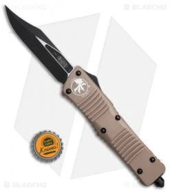 Microtech Combat Troodon Bowie OTF Knife Tan (3.8" Black) 146-1TA -Blade HQ Shop Microtech Combat Troodon Bowie tan black BHQ 71439 er size