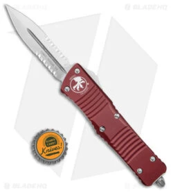 Microtech Combat Troodon D/E OTF Knife Maroon (3.8" Stonewash Serr) 142-11MR -Blade HQ Shop Microtech Combat Troodon DE Auto Merlot SW Serr BHQ 157449 jr bottlecap