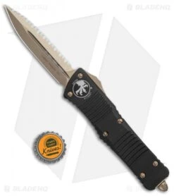 Microtech Combat Troodon D/E OTF Knife Black (3.8" Bronze Full Serr) 142-15 -Blade HQ Shop Microtech Combat Troodon DE OTF Black Bronze Full Serr BHQ 135085 jr bottlecap