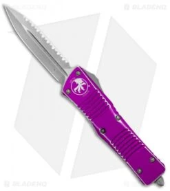 Microtech Combat Troodon D/E OTF Knife Violet Dist. (3.8" Stonewash Full Serr)