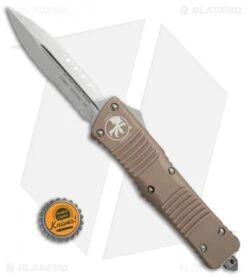 Microtech Combat Troodon D/E OTF Automatic Knife Tan (3.8" SW Serr ) 142-11TA -Blade HQ Shop Microtech Combat Troodon DE tan sw serr BHQ 71361 er size
