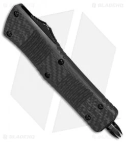 Microtech Combat Troodon Hellhound Tanto OTF CF/Silver Ti HW (3.4" Damascus) -Blade HQ Shop Microtech Combat Troodon Hellhound CF Silver ti hw damascus BHQ 78153 er spine