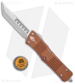 Microtech Signature Series Combat Troodon Hellhound OTF Auto Knife Tan (3.8" SW) -Blade HQ Shop Microtech Combat Troodon Hellhound SW 219 10TAS BHQ 111393 jr bottlecap