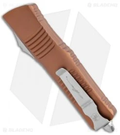 Microtech Signature Series Combat Troodon Hellhound OTF Auto Knife Tan (3.8" SW) -Blade HQ Shop Microtech Combat Troodon Hellhound SW 219 10TAS BHQ 111393 jr side