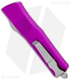 Microtech Combat Troodon D/E OTF Automatic Knife Violet (3.8" Stonewash) -Blade HQ Shop Microtech Combat Troodon OTF Dagger Violet SW 142 10VI BHQ 98055 jr side