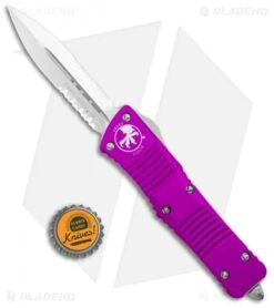 Microtech Combat Troodon OTF Knife D/E Dagger Violet (3.8" Satin Serr) -Blade HQ Shop Microtech Combat Troodon OTF Dagger Violet Satin Serr 142 5VI BHQ 98095 jr bottlecap