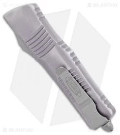 Microtech Combat Troodon S/E OTF Automatic Knife Gray Distressed (3.8")143-10DGY -Blade HQ Shop Microtech Combat Troodon SE OTF Auto Gray Distressed 143 10DGY BHQ 100238 jr side