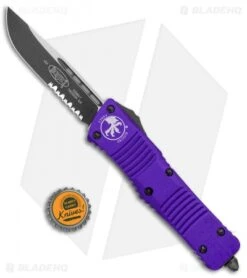 Microtech Combat Troodon S/E OTF Automatic Knife Purple (3.8" Black Serr) -Blade HQ Shop Microtech Combat Troodon SE OTF Auto Pruple Black Serr 143 2PU BHQ 98125 jr bottlecap