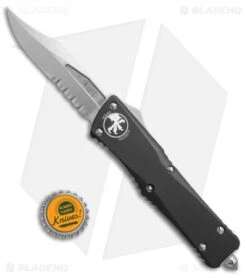Microtech Combat Troodon S/E Bowie OTF Knife (3.8"Stonewash Serr) 146-11 -Blade HQ Shop Microtech Combat Troodon SE bowie sw serr BHQ 67609 er size