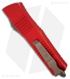 Microtech Combat Troodon T/E OTF Auto Knife Red Al (3.8" Bronze Apocalyptic) -Blade HQ Shop Microtech Combat Troodon TE OTF AK Red 3in Bronze Apocalyptic BHQ 176127 td side