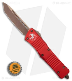 Microtech Combat Troodon T/E OTF Auto Knife Red Al (3.8" Bronze Apocalyptic) -Blade HQ Shop Microtech Combat Troodon TE OTF AK Red 3in Bronze Apocalyptic BHQ 176127 td size