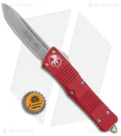 Microtech Combat Troodon Tanto Automatic OTF Knife Red (3.8" Stonewash) -Blade HQ Shop Microtech Combat Troodon Tanto Auto OTF Red SW BHQ 98153 jr bottlecap 1
