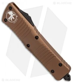 Microtech Combat Troodon T/E Automatic OTF Knife Tan (3.8" Black) 144-1TA -Blade HQ Shop Microtech Combat Troodon Tanto Tan Two Tone BHQ 88777 er spine