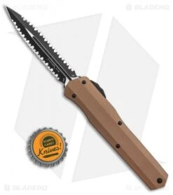 Microtech Cypher D/E OTF Automatic Knife Smooth Tan (4" Black Full Serr) 9 Microtech Cypher D/E OTF Automatic Knife Smooth Tan (4" Black Full Serr) -Blade HQ Shop Microtech Cypher DE Smooth Tan Black Full Serr BHQ 87576 er bottlecap jr