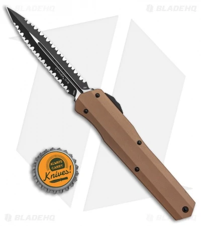 Microtech Cypher D/E OTF Automatic Knife Smooth Tan (4" Black Full Serr) 6 Microtech Cypher D/E OTF Automatic Knife Smooth Tan (4" Black Full Serr) - Image 4