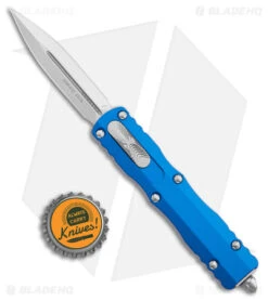 Microtech Dirac D/E OTF Automatic Knife Blue Aluminum (2.88" Stonewash) -Blade HQ Shop Microtech Dirac DE OTF Auto Blue Aluminum SW BHQ 179062 jr bottlecap