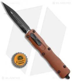 Microtech Dirac Delta OTF Automatic Knife Tan (3.75" Black) 227-1TA -Blade HQ Shop Microtech Dirac Delta DE Tan Dagger Black 227 1TA BHQ 111333 jr botlecap 1