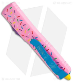 Microtech Exclusive Dessert Warrior Ultratech D/E OTF Donut Pink (3.4" Blue) -Blade HQ Shop Microtech Exclusive Dessert Warrior Ultratech DE OTF Donut Pink Blue BHQ 174707 jr side