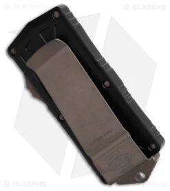 Microtech Exocet Dagger CA Legal OTF Automatic Knife Black (1.9" Bronze AP Serr) -Blade HQ Shop Microtech Exocet Dagger CA Legal OTF Automatic Knife Black 1in Bronze AP Serr BHQ 181943 td side