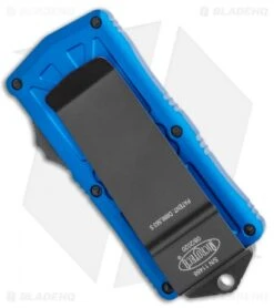 Microtech Exocet Dagger CA Legal OTF Automatic Knife Blue (1.9" Black Serr) -Blade HQ Shop Microtech Exocet Dagger CA Legal OTF Automatic Knife Blue 1.9in Black Serr 157 2BL BHQ 115734 LS Side