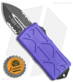 Microtech Exocet Dagger CA Legal OTF Automatic Knife Purple (1.9" Black Serr) -Blade HQ Shop Microtech Exocet Dagger CA Legal OTF Automatic Knife Purple 1.9in Black Serr 157 2PU BHQ 115730 LS Bottlecap