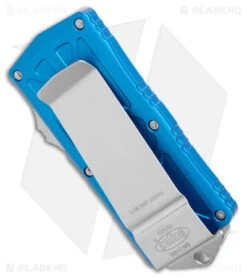 Microtech Exocet Dagger OTF Automatic Knife Blue (1.9" SW Full Serrated) -Blade HQ Shop Microtech Exocet Dagger OTF Auto Blue SW Full Serrated BHQ 175372 jr side