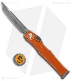Microtech Halo VI Tanto OTF Knife Orange Distressed (4.4" Apocalyptic) -Blade HQ Shop Microtech Halo VI Tanto Orange Distressed Apocalyptic 250 10DOR BHQ 93726 jr bottlecap