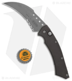 Microtech Hawk Automatic Knife Black Aluminum (4" Serrated BB ATS-34) -Blade HQ Shop Microtech Hawk Auto BB Serr BHQ 172989 jr bottlecap