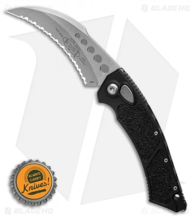 Microtech Hawk Automatic Knife (4" Full Serrations Stonewash) 166-12 6 Microtech Hawk Automatic Knife (4" Full Serrations Stonewash) 166-12 - Image 4