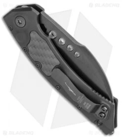 Microtech Signature Series Hawk Auto Knife Black Al. CF Inlay (4" Black DLC) -Blade HQ Shop Microtech Hawk Automatic Knife Black DLC CF Inlay 4 Black BHQ 118832 LS Side