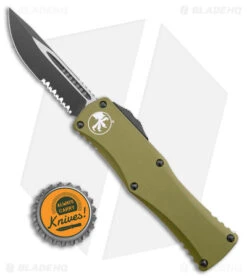Microtech Hera S/E OTF Automatic Knife OD Green (3.1" Black) -Blade HQ Shop Microtech Hera SE Partial Serr OTF Auto OD Green Black BHQ 178762 jr bottlecap
