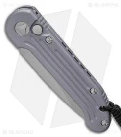 Blade HQ Shop -Blade HQ Shop Microtech LUDT Automatic Knife Gray 3.4 Apocalyptic135 10APGY BHQ 48921 LS Spine 1