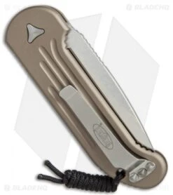 Microtech LUDT Automatic Knife Tan (3.4" Satin Serr) 135-5TA -Blade HQ Shop Microtech LUDT tan satin serr 135 5TA BHQ 52060 er side