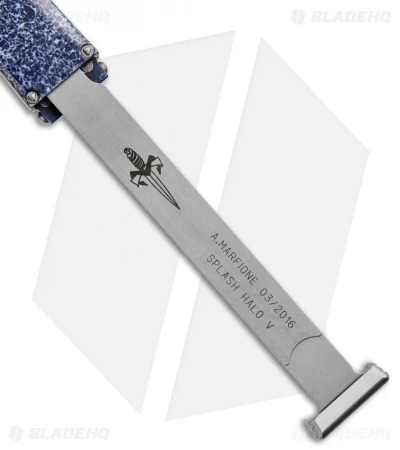 Microtech Marfione Custom Blue Splash Halo V Tanto Knife OTF (4.6" Polish) 6 Microtech Marfione Custom Blue Splash Halo V Tanto Knife OTF (4.6" Polish) - Image 4