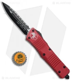 Microtech Combat Troodon D/E OTF Auto Knife Red (3.8" Black Full Serr) 142-3RD -Blade HQ Shop Microtech Red Combat Troodon OTF DE Red Black Full Serr 142 3RD BHQ 76612 jr bottlecap 1
