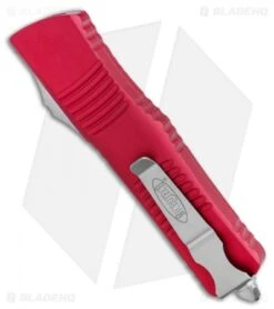 Microtech Red Combat Troodon OTF Knife (3.8" Stonewash Full Serr) 142-12RD LTD -Blade HQ Shop Microtech Red Combat Troodon OTF Knife 3.8in Stonewash Full Serr 142 12RD LTD BHQ 12542 LS Side
