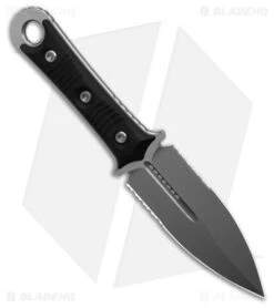 Microtech SBD Dagger Fixed Blade Knife Black (4.4" SW Double Serrated) 201-11 -Blade HQ Shop Microtech SBD Dagger Fixed Blade Knife Black 4.4in Stonewash Serrated BHQ 181781 hd spine