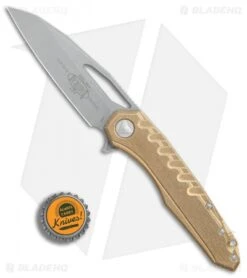 Microtech Sigil MK6 Frame Lock Knife Brass W/Damascus Insert (3.75" Apocalyptic) -Blade HQ Shop Microtech Sigil MK6 Brass Damascus insert apocalyptic BHQ 77781 jr bottlecap