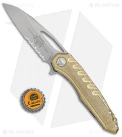 Microtech Sigil MK6 Frame Lock Knife Brass (3.75" Apocalyptic Serr) -Blade HQ Shop Microtech Sigil MK6 FL Brass Apocalyptic Serr 196 11 APBR BHQ 77449 jr bottlecap