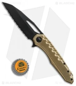 Microtech Sigil MK6 Frame Lock Knife Brass/Black (3.75" DLC Full Serr) -Blade HQ Shop Microtech Sigil MK6 brass dlc full serr BHQ 75886 er bottlecap