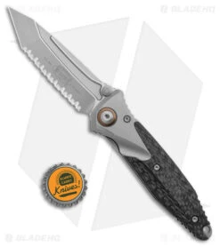 Microtech Socom Bravo Tanto Frame Lock Knife Titanium/CF (4" BB Serrated) -Blade HQ Shop Microtech Socom Bravo FL Tanto Ti CF SW Full Serrated BHQ 140220 jr bottlecap